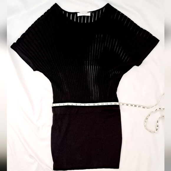 Trina Turk Black Sweater Knit Dress Mini Pima Cotton Mesh Dolman Sleeve LBD M - Picture 9 of 16